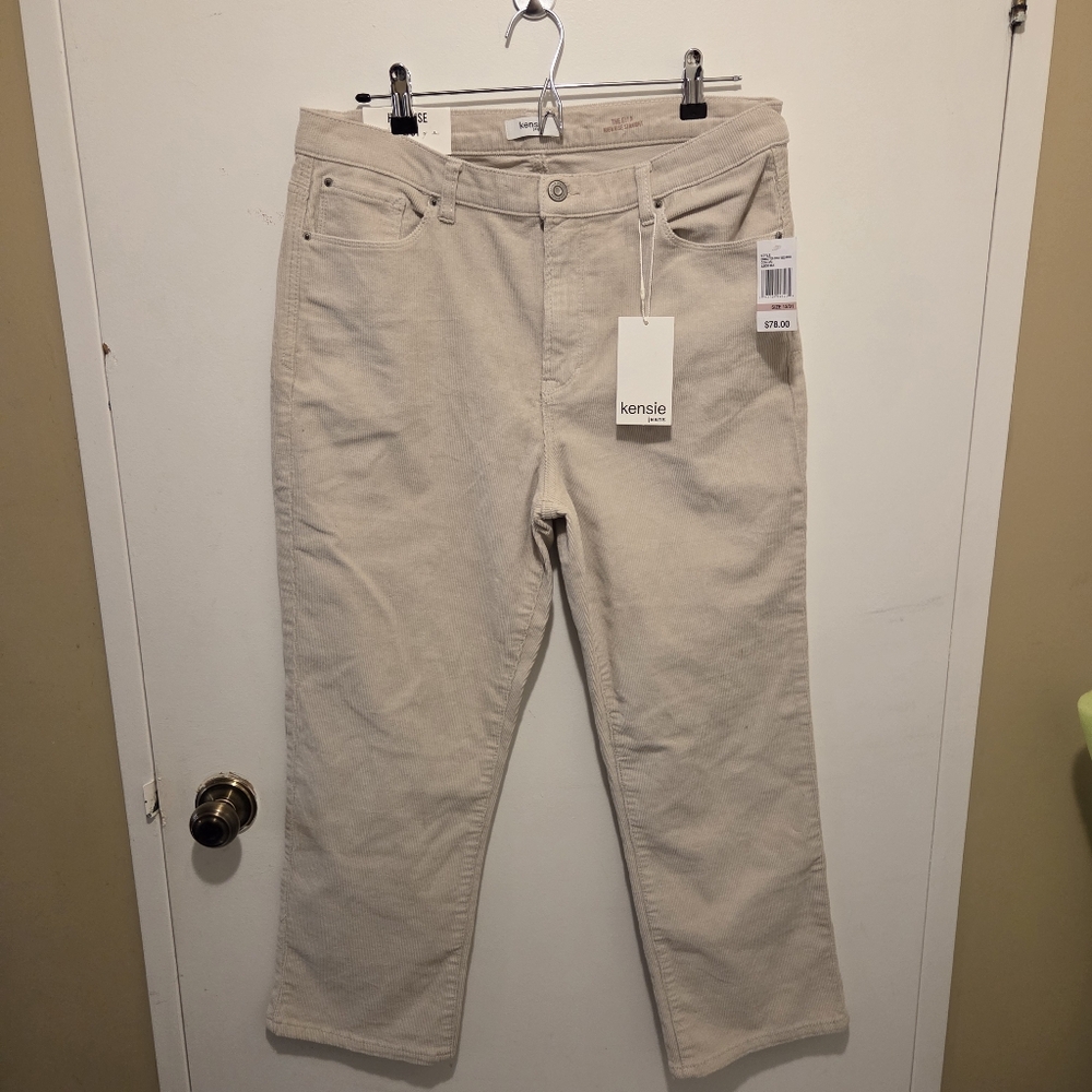 Kensie Jeans Ella High Rise Straight Leg Corduroy Pants Sz 12 31 Beige NWT